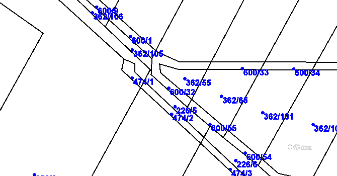 Parcela st. 600/32 v KÚ Nedošín, Katastrální mapa