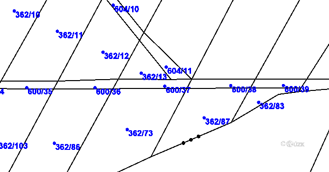 Parcela st. 600/37 v KÚ Nedošín, Katastrální mapa