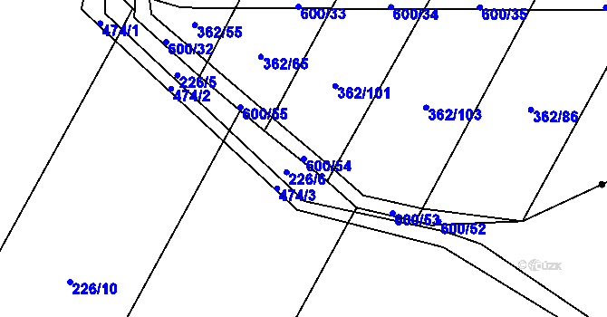 Parcela st. 600/54 v KÚ Nedošín, Katastrální mapa