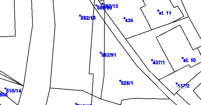 Parcela st. 582/91 v KÚ Nedošín, Katastrální mapa