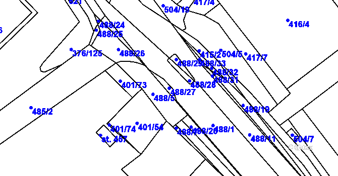 Parcela st. 488/27 v KÚ Nedošín, Katastrální mapa