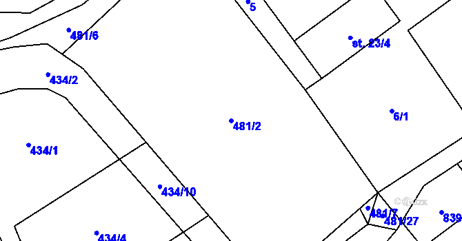 Parcela st. 481/2 v KÚ Litoradlice, Katastrální mapa