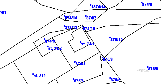 Parcela st. 74/1 v KÚ Litoradlice, Katastrální mapa