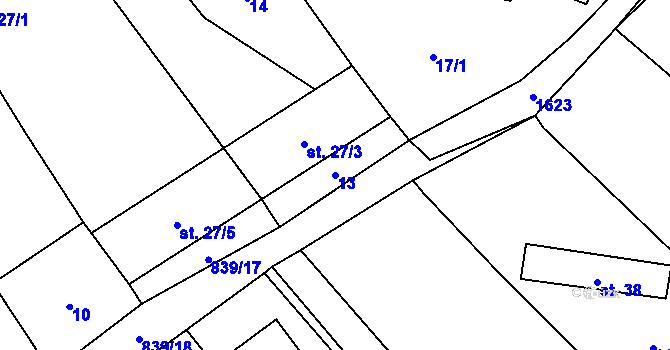 Parcela st. 13 v KÚ Litoradlice, Katastrální mapa