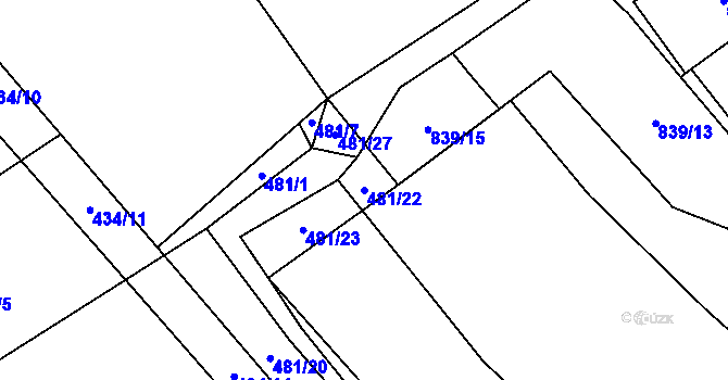Parcela st. 481/22 v KÚ Litoradlice, Katastrální mapa