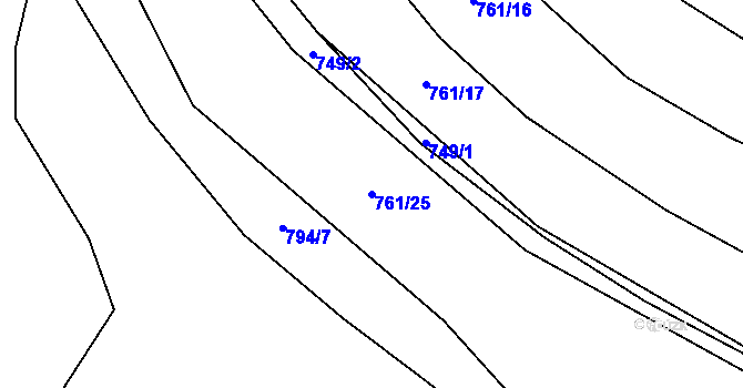 Parcela st. 761/25 v KÚ Litoradlice, Katastrální mapa