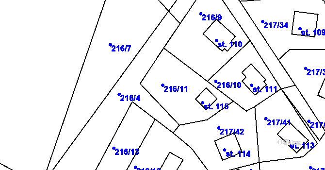 Parcela st. 216/11 v KÚ Litošice, Katastrální mapa