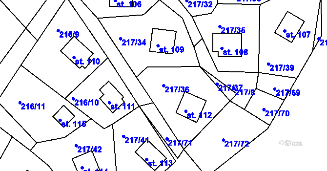 Parcela st. 217/36 v KÚ Litošice, Katastrální mapa