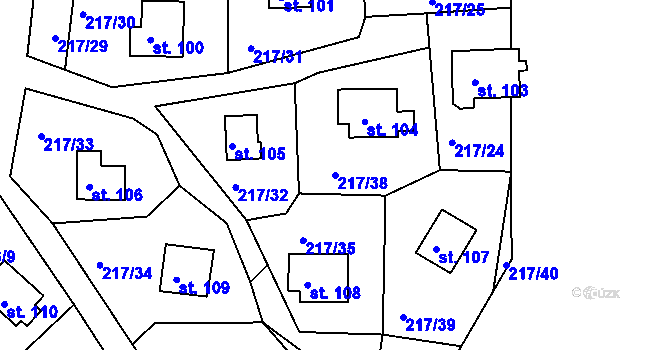Parcela st. 217/38 v KÚ Litošice, Katastrální mapa