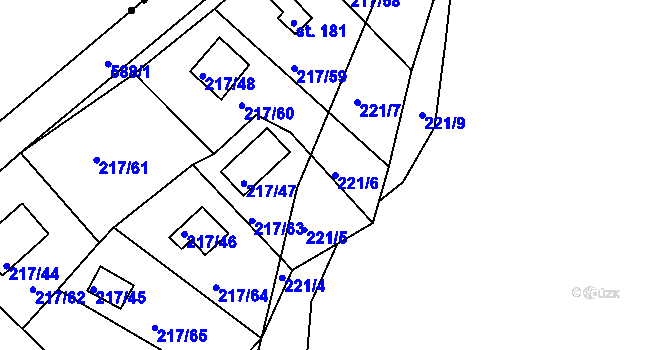 Parcela st. 221/6 v KÚ Litošice, Katastrální mapa