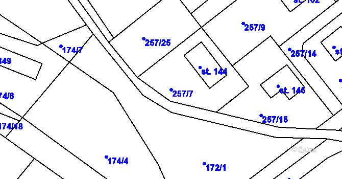 Parcela st. 257/7 v KÚ Litošice, Katastrální mapa
