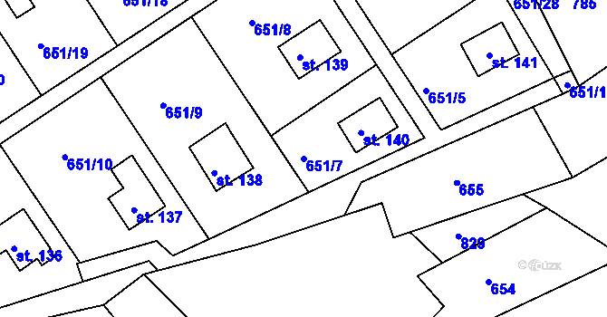 Parcela st. 651/7 v KÚ Litošice, Katastrální mapa