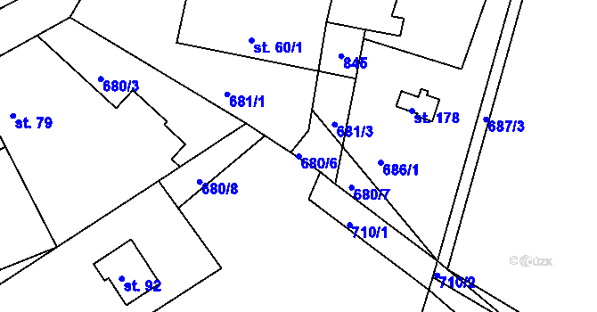 Parcela st. 680/6 v KÚ Litošice, Katastrální mapa