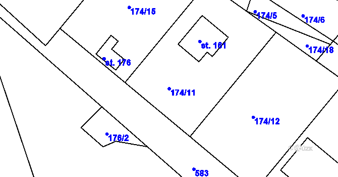 Parcela st. 174/11 v KÚ Litošice, Katastrální mapa