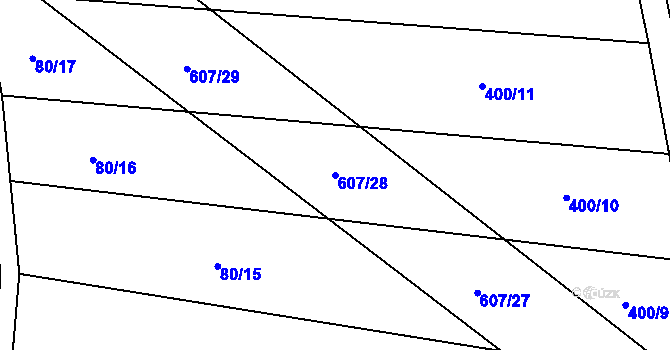 Parcela st. 607/28 v KÚ Litošice, Katastrální mapa