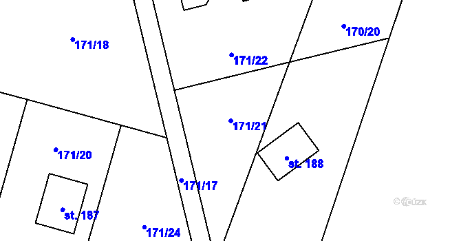 Parcela st. 171/21 v KÚ Litošice, Katastrální mapa