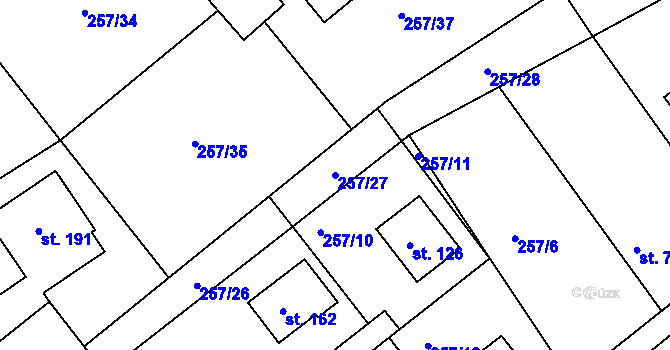Parcela st. 257/27 v KÚ Litošice, Katastrální mapa