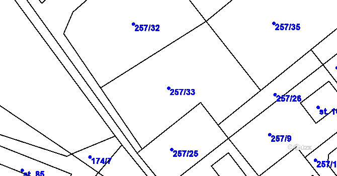Parcela st. 257/33 v KÚ Litošice, Katastrální mapa