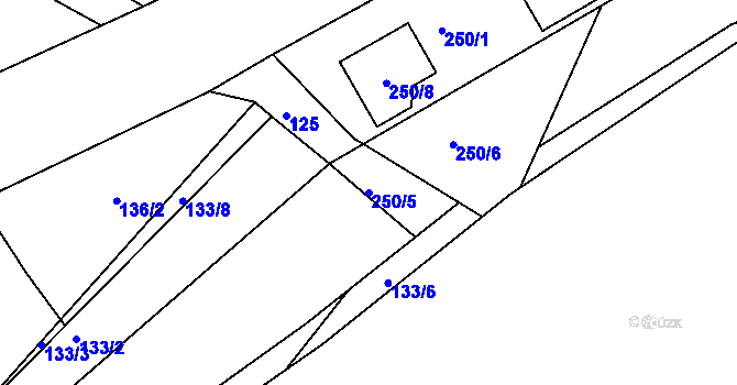 Parcela st. 250/5 v KÚ Horní Částkov, Katastrální mapa