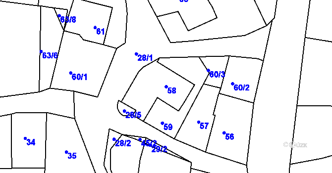 Parcela st. 58 v KÚ Lítov, Katastrální mapa