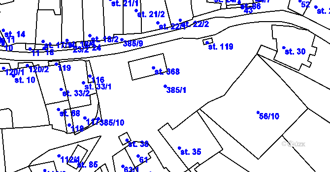 Parcela st. 385/1 v KÚ Litovany, Katastrální mapa