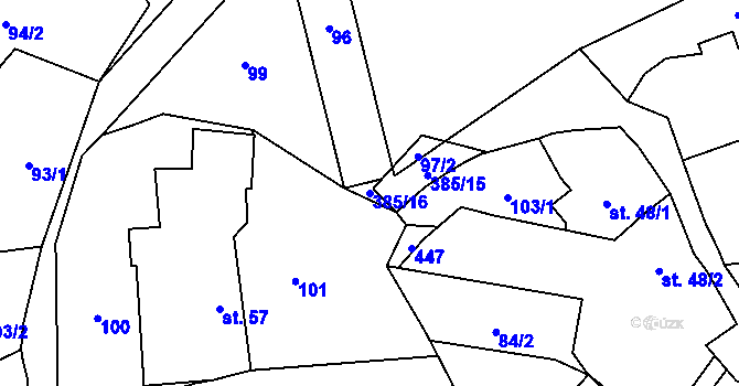 Parcela st. 385/16 v KÚ Litovany, Katastrální mapa