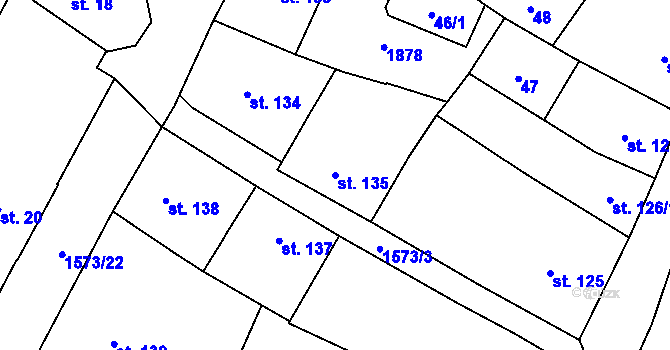 Parcela st. 135 v KÚ Litovel, Katastrální mapa