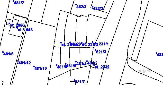 Parcela st. 231/2 v KÚ Litovel, Katastrální mapa