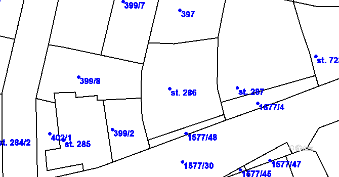 Parcela st. 286 v KÚ Litovel, Katastrální mapa