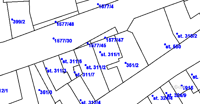 Parcela st. 311/1 v KÚ Litovel, Katastrální mapa