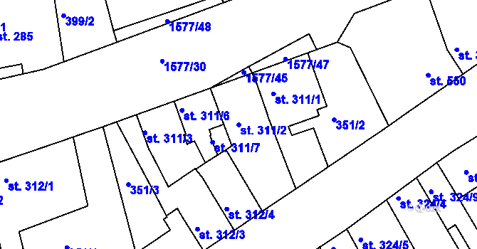 Parcela st. 311/2 v KÚ Litovel, Katastrální mapa