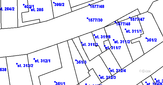 Parcela st. 311/3 v KÚ Litovel, Katastrální mapa