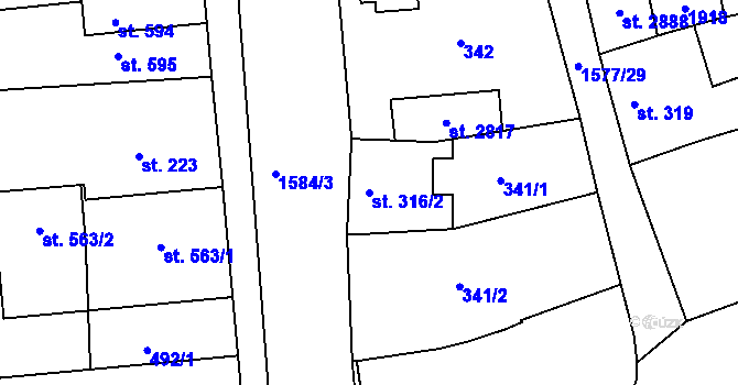 Parcela st. 316/2 v KÚ Litovel, Katastrální mapa