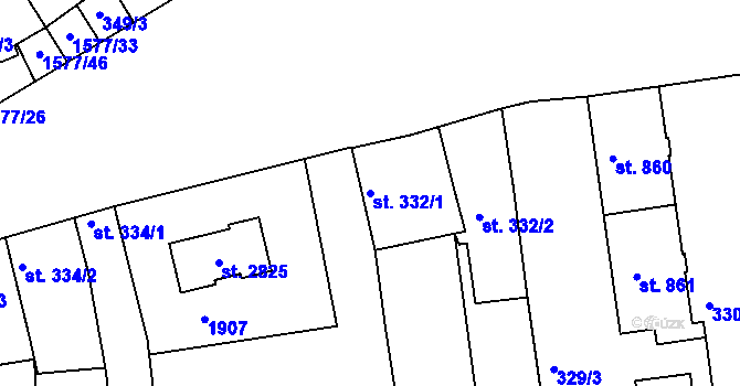Parcela st. 332/1 v KÚ Litovel, Katastrální mapa