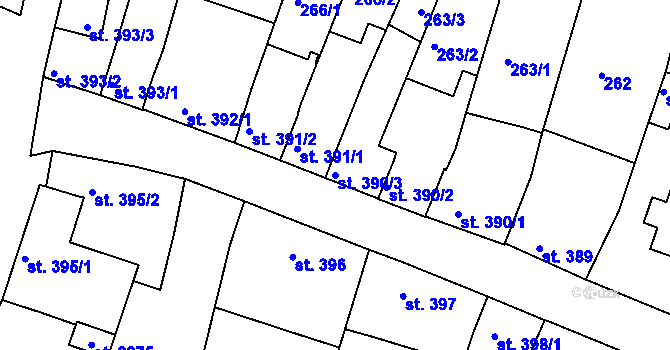 Parcela st. 390/3 v KÚ Litovel, Katastrální mapa