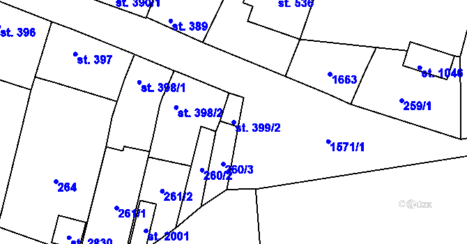 Parcela st. 399/2 v KÚ Litovel, Katastrální mapa