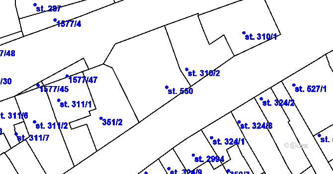 Parcela st. 550 v KÚ Litovel, Katastrální mapa