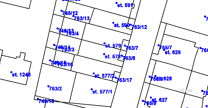 Parcela st. 578 v KÚ Litovel, Katastrální mapa