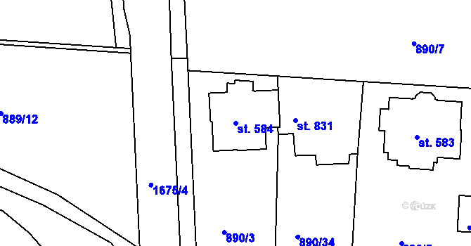 Parcela st. 584 v KÚ Litovel, Katastrální mapa