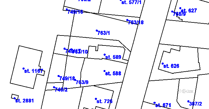 Parcela st. 589 v KÚ Litovel, Katastrální mapa