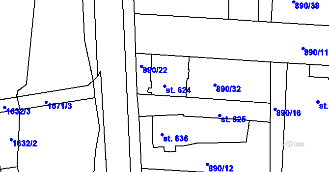 Parcela st. 624 v KÚ Litovel, Katastrální mapa