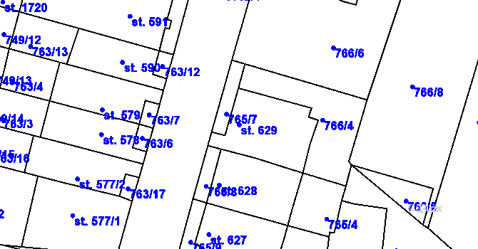 Parcela st. 629 v KÚ Litovel, Katastrální mapa