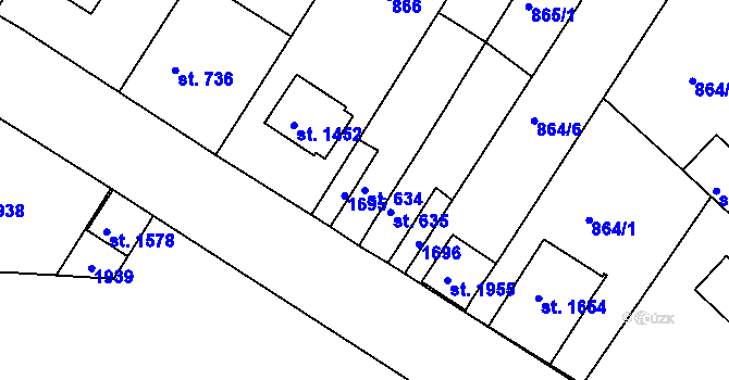 Parcela st. 634 v KÚ Litovel, Katastrální mapa