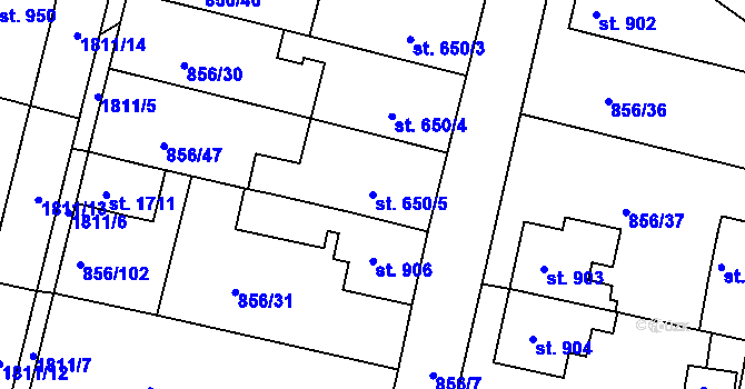 Parcela st. 650/5 v KÚ Litovel, Katastrální mapa