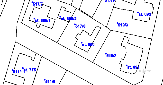 Parcela st. 690 v KÚ Litovel, Katastrální mapa