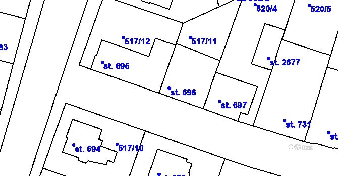 Parcela st. 696 v KÚ Litovel, Katastrální mapa