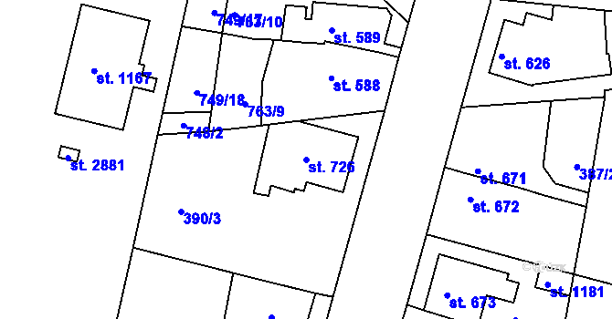 Parcela st. 726 v KÚ Litovel, Katastrální mapa