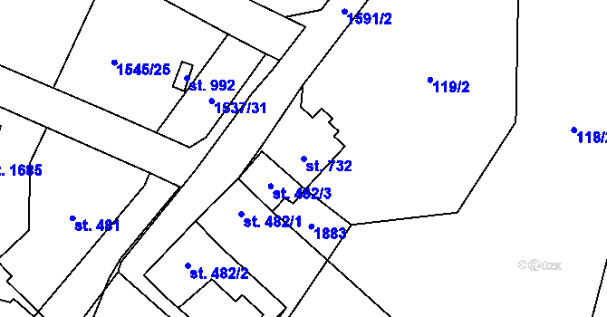 Parcela st. 732 v KÚ Litovel, Katastrální mapa
