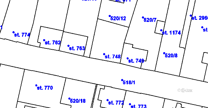 Parcela st. 748 v KÚ Litovel, Katastrální mapa