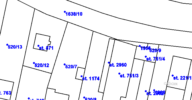Parcela st. 750 v KÚ Litovel, Katastrální mapa